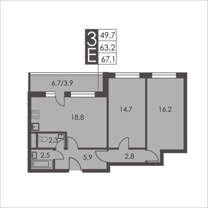 Продажа 2-комнатной квартиры 67,1 м², 6/25 этаж