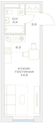 Продажа квартиры-студии 28,4 м², 7/23 этаж