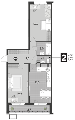 Продажа 2-комнатной квартиры 67,7 м², 5/21 этаж