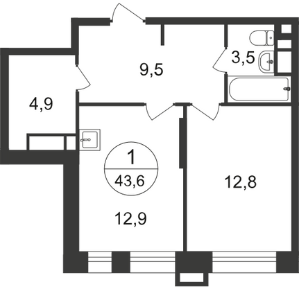 Продажа 1-комнатной квартиры 43,6 м², 5/20 этаж