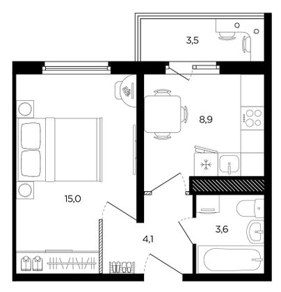 Продажа 1-комнатной квартиры 32,6 м², 2/14 этаж