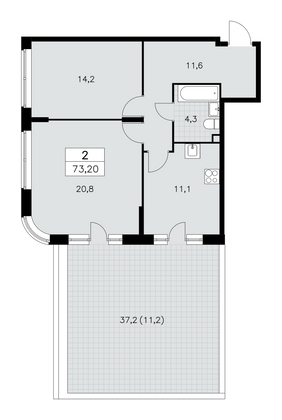 73,5 м², 2-комн. квартира, 2/16 этаж