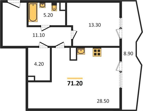 Продажа 1-комнатной квартиры 71,2 м², 5/17 этаж