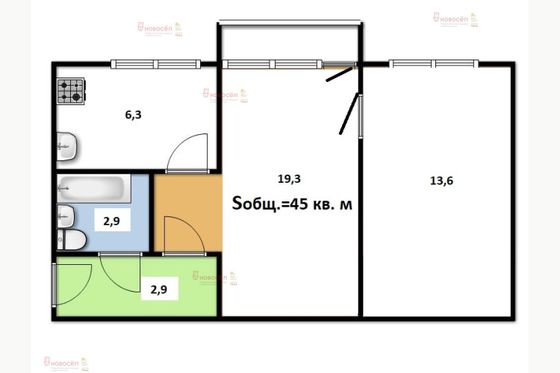 Продажа 2-комнатной квартиры 45 м², 4/5 этаж