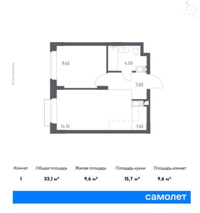 32,6 м², 2-комн. квартира, 5/16 этаж