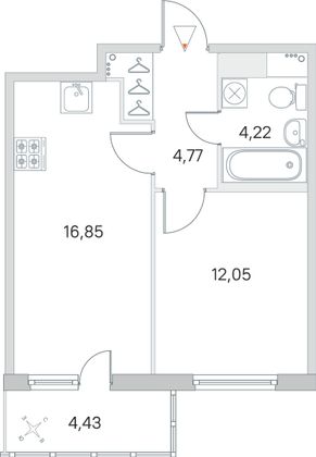 Продажа 1-комнатной квартиры 39,2 м², 7/8 этаж