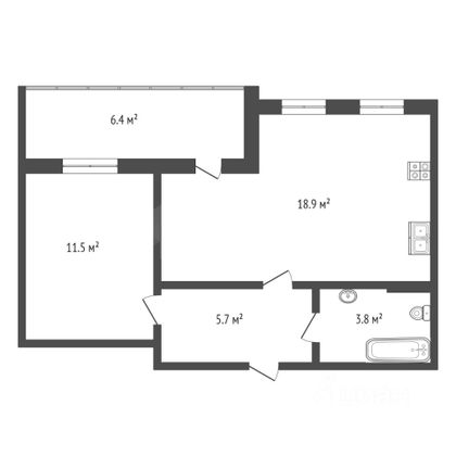 Продажа 1-комнатной квартиры 39,7 м², 2/4 этаж