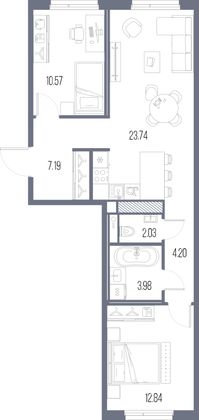 64,6 м², 2-комн. квартира, 2/10 этаж