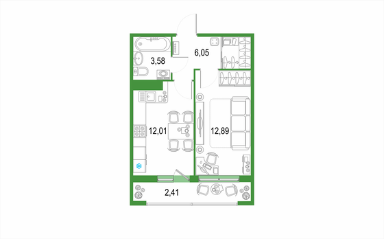 Продажа 1-комнатной квартиры 36,9 м², 12/22 этаж
