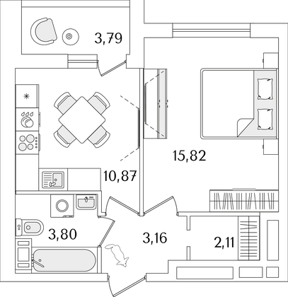 37,7 м², 1-комн. квартира, 5/17 этаж