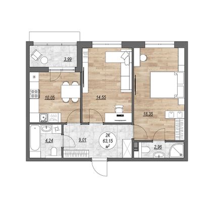 Продажа 2-комнатной квартиры 63,2 м², 6/10 этаж