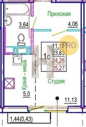 Продажа квартиры-студии 25,2 м², 8/10 этаж