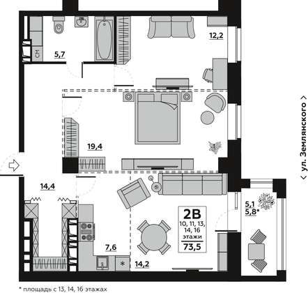 Продажа 2-комнатной квартиры 76,2 м², 6/18 этаж