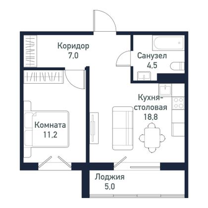 Продажа 2-комнатной квартиры 40,6 м², 3/10 этаж