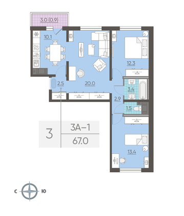 Продажа 3-комнатной квартиры 65,7 м², 9/14 этаж