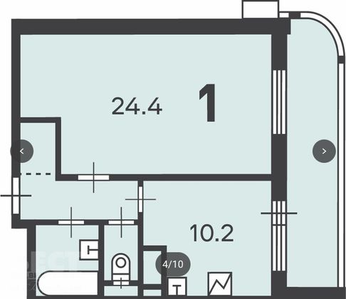 Продажа 1-комнатной квартиры 44,3 м², 17/22 этаж