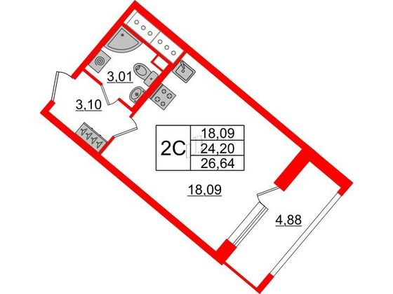 Продажа квартиры-студии 24,2 м², 20/21 этаж