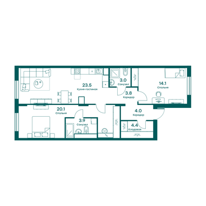 76,8 м², 3-комн. квартира, 1/5 этаж