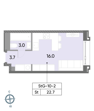 Продажа квартиры-студии 22,7 м², 2/52 этаж