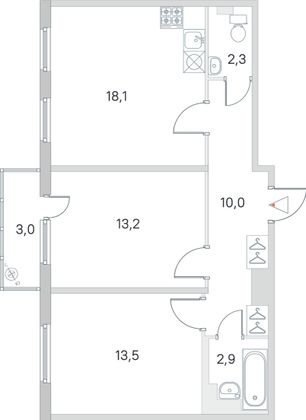 Продажа 2-комнатной квартиры 60,9 м², 3/4 этаж