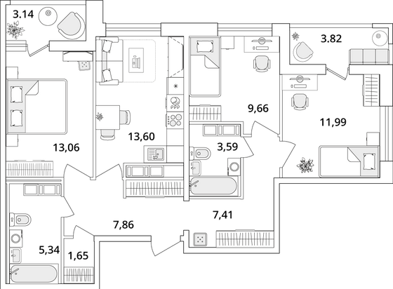 77,6 м², 3-комн. квартира, 14/18 этаж