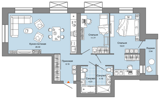 79 м², 3-комн. квартира, 4/9 этаж