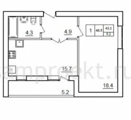 Продажа 1-комнатной квартиры 48,5 м², 1/6 этаж