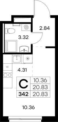 20,8 м², студия, 8/9 этаж