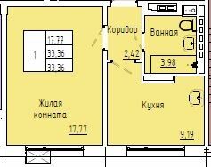 33,4 м², 1-комн. квартира, 3/4 этаж