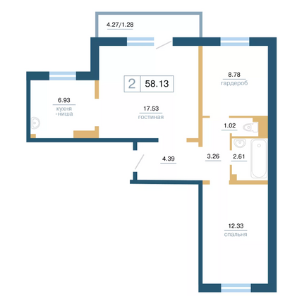 Продажа 2-комнатной квартиры 58,1 м², 9/17 этаж