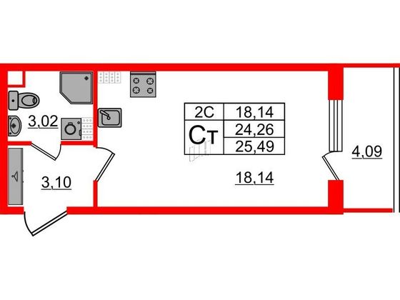 Продажа квартиры-студии 24,3 м², 5/5 этаж