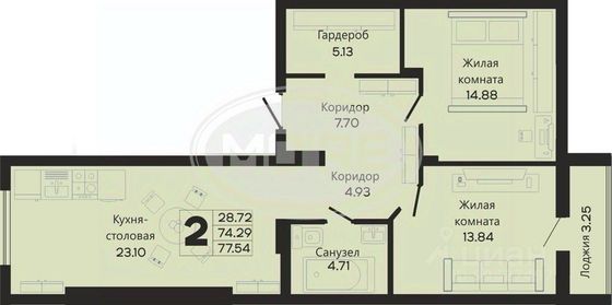 Продажа 2-комнатной квартиры 77,5 м², 1/11 этаж