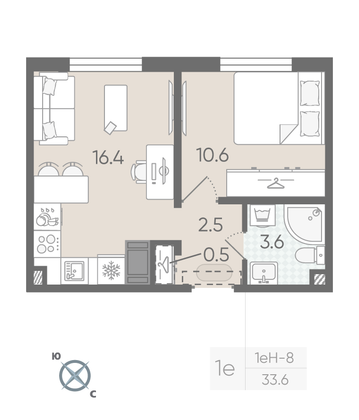 Продажа 1-комнатной квартиры 33,6 м², 13/22 этаж