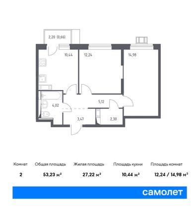 Продажа 2-комнатной квартиры 53,2 м², 6/17 этаж