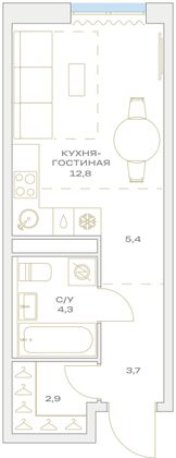 Продажа квартиры-студии 29,1 м², 14/23 этаж