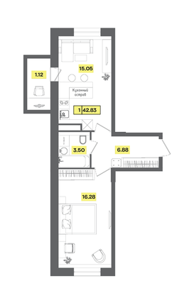 Продажа 2-комнатной квартиры 42,8 м², 4 этаж