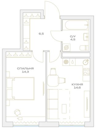 Продажа 1-комнатной квартиры 39,9 м², 11/23 этаж