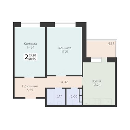 Продажа 2-комнатной квартиры 57,6 м², 9/17 этаж