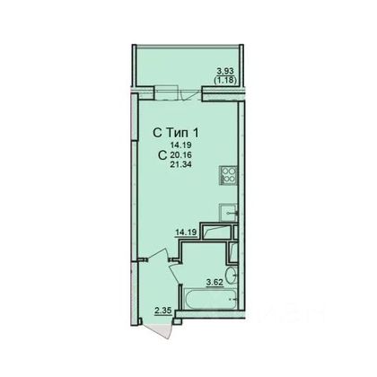 Продажа квартиры-студии 22,1 м², 6/18 этаж