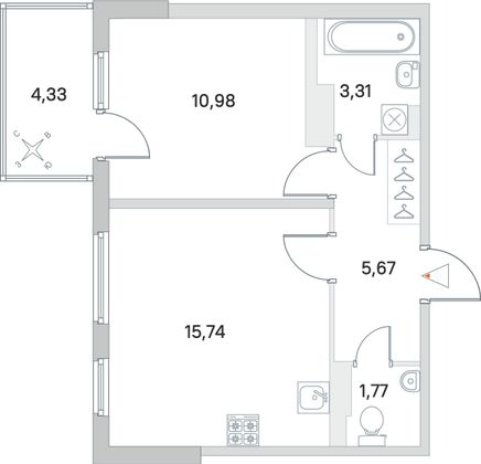 Продажа 1-комнатной квартиры 38,8 м², 4/4 этаж