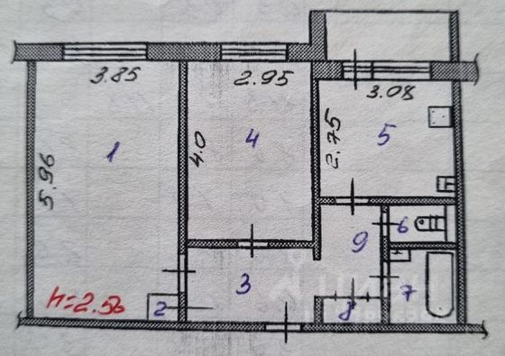 Продажа 2-комнатной квартиры 52,5 м², 1/9 этаж