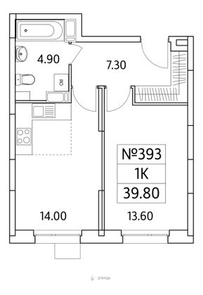 39,8 м², 1-комн. квартира, 14/25 этаж