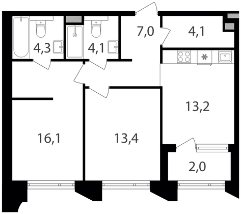 Продажа 2-комнатной квартиры 64,2 м², 12/21 этаж