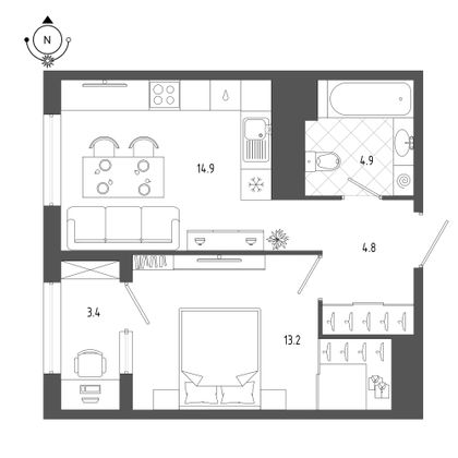 41 м², 1-комн. квартира, 7/18 этаж