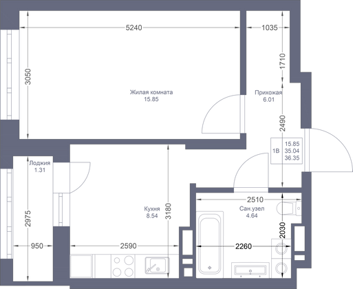 Продажа 1-комнатной квартиры 36,3 м², 15/22 этаж