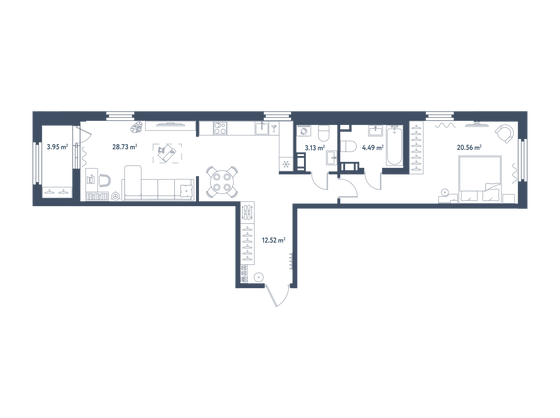 71,4 м², 1-комн. квартира, 5/11 этаж