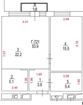 Продажа 1-комнатной квартиры 53 м², 7/14 этаж