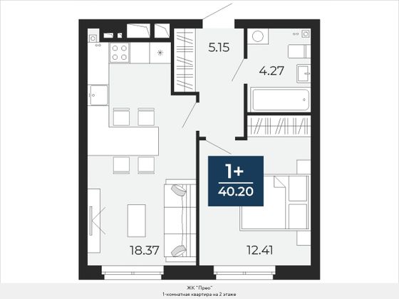 40,2 м², 1-комн. квартира, 2/24 этаж