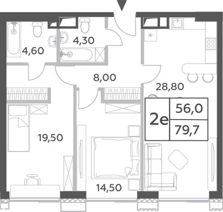 79,7 м², 3-комн. квартира, 10/52 этаж