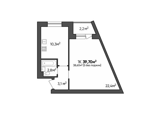 Продажа 1-комнатной квартиры 39,1 м², 2/3 этаж